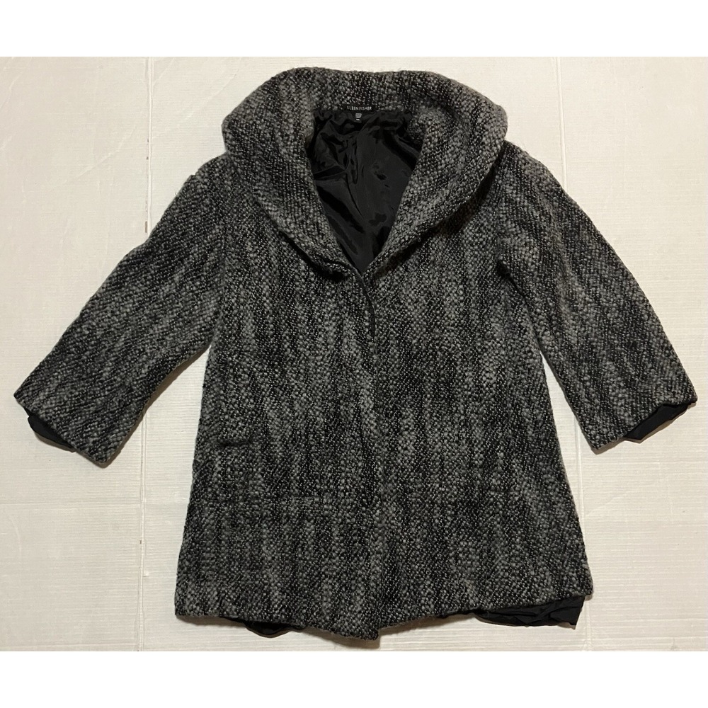 Eileen Fisher Womens XS Gray Black‎ Tweed Winter Wool Coat Rayon Lined Jacket